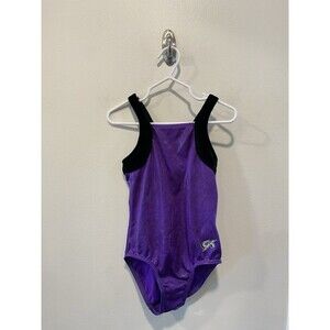 GK Elite Kids Purple Shimmer Gymnastics Leotard Velvet Straps Child Medium CM